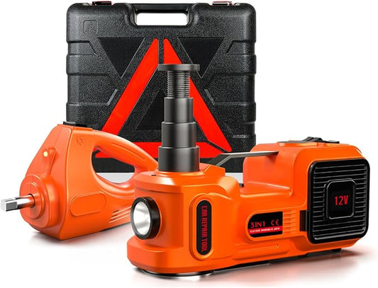 Car Jack Electric Hydraulic Jack Kit 5Ton 155-450mm Lift Inflator LED Light Impact Wrench 12V Portable Outdoor Home Emergency Tire Change Roadside Rescue Set for Sedan SUV MPV Truck