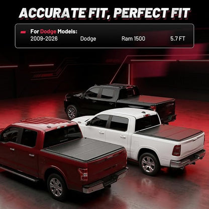 BDFHYK Hard Tri-Fold Tonneau Cover for Ram 1500 2009-2026 5.7 ft Bed, Waterproof, Anti-Theft Lock, Easy Install, Incompatible with RamBox, Ideal for Camping & Work Trucks
