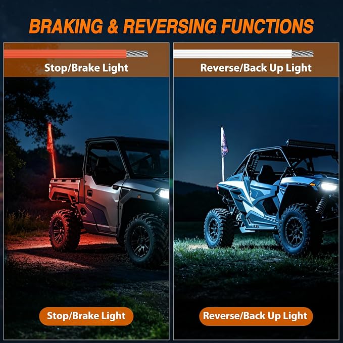 Nilight LED Whip Light 1PC 4FT Spiral RGB Antenna Whips with Spring Base, App/Remote Control DIY Chasing Patterns Brake & Reverse Lights for Side by Side ATV UTV RZR Can-Am Buggy Jeep