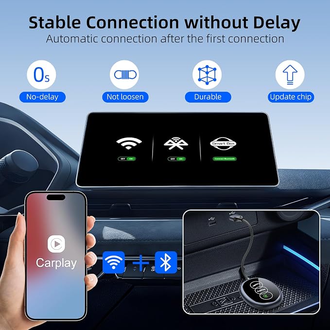 Wireless Carplay Adapter for iPhone Apple, 2026 Mini CarPlay Dongle, Plug & Play, No Delay, Convert Wired to Wireless Bluetooth Apple Carplay, with USB&USB-C, for iOS 10+ and 2016+ Cars,Silver