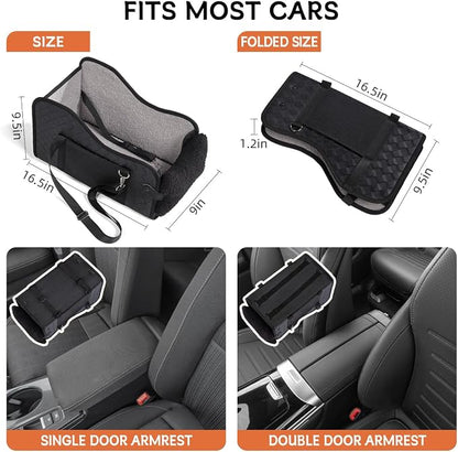 TKYZ Center Console Dog Car Seat,Pet Puppy Car Seat,Middle Console Dog Armrest Booster Seat for Small Dogs(Leather Black)