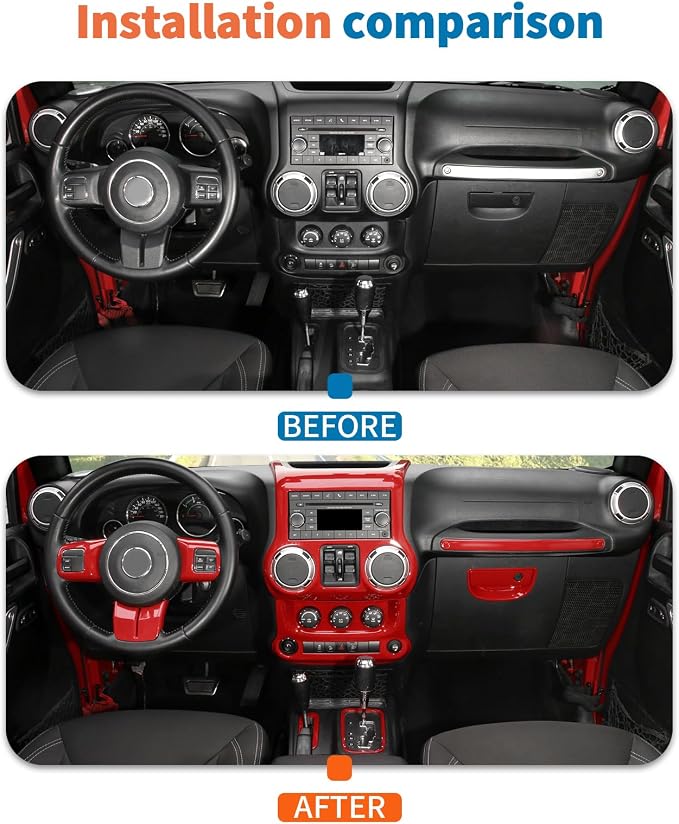 JeCar 10pcs Full Red Interior Trim Kit Fit for Jeep Wrangler JK 2011-2017
