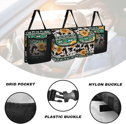 Sunflower Cow Spots Car Trunk Organizer Navajo Aztec Hanging Car Organization Car Storage Bag for SUVs, Vans, Cars