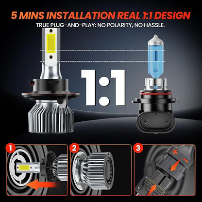 Compatible For Jeep Wrangler 2010-2022 Driving Light Bulb,600% Brightness High Low Beam Fog Light Bulbs Combo,Plug and Play,6500K White Bulbs,IP68 4pcs