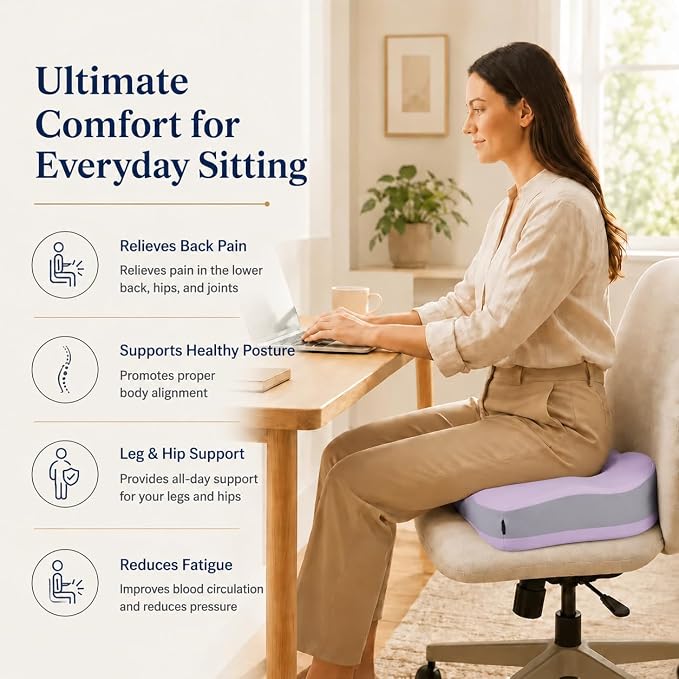 Seat Cushions for Office Chairs Wheelchair Cushion for Long Sitting Back Pain，Memory Foam Seat Car Computer Desk Chair Cushion，Coccyx Cushion for Tailbone Pain Relief Office Chair Butt Pillow Purple
