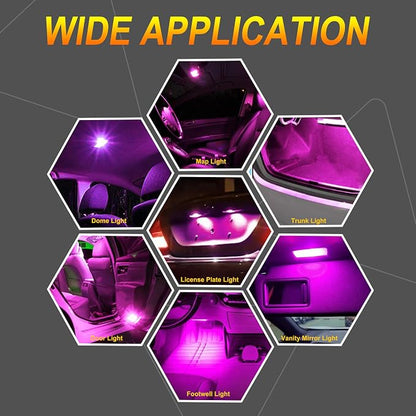Festoon Rigid Loop LED Lights, 44mm, Purple Pink, 561 562 567 564, Fit for Car Interior, Dome, Map, Door Courtesy, Gloves Box and Trunk Lighting (4-Pack)