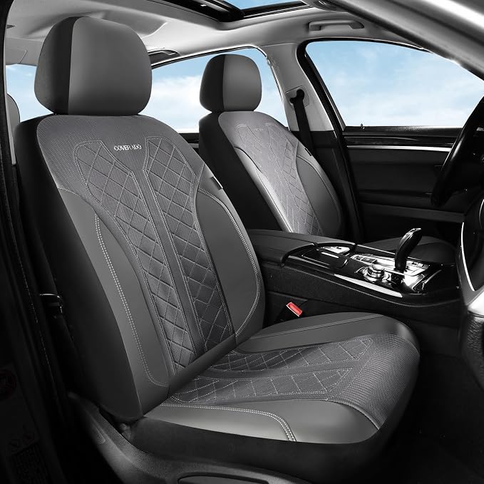 Coverado Car Seat Covers 2-Pack, Luxury Front Seat Covers, Automotive Car Seat Protectors, Gray Driver Seat Covers Universal Fit for SUVs, Trucks, Sedans