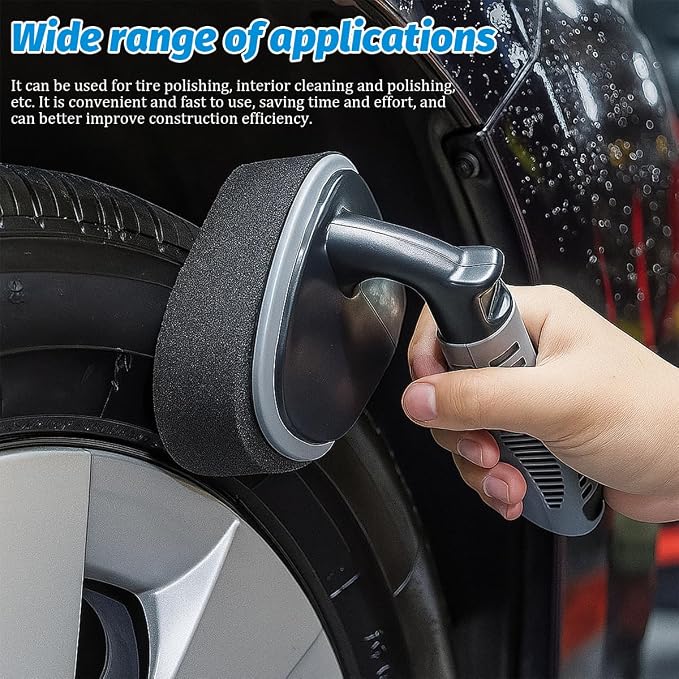 Car Tire Shine Applicator, Reusable Vehicle Wheel Dressing Applicator Brush with Curved Handle, Automotive Tire Polishing Cleaning Foam Pad, Universal for SUV Automobile Truck