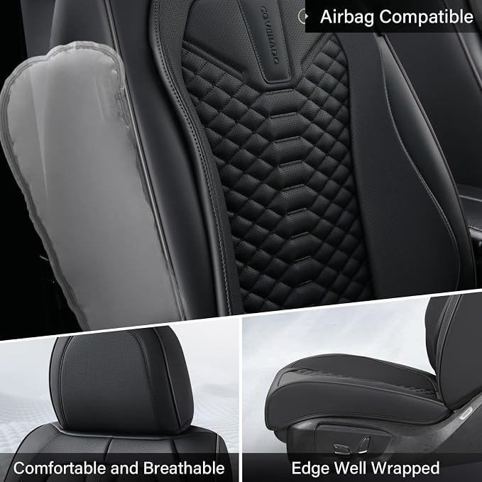Coverado Leather Seat Covers, Car Seat Covers Full Set, Black Seat Covers for Cars, Car Seat Protector Waterproof, Car Seat Covers Front Seats and Back Universal Fit for Most Cars