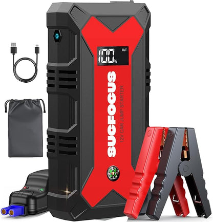 Car Battery Jump Starter, 4000A Battery Jumper Starter Portable 12V Lithium (for 9.0L Gas or 7.0L Diesel Engine), Jump Box, Jump Starter Battery Pack with Jumper Cable, LED Light, USB QC3.0 (Red)