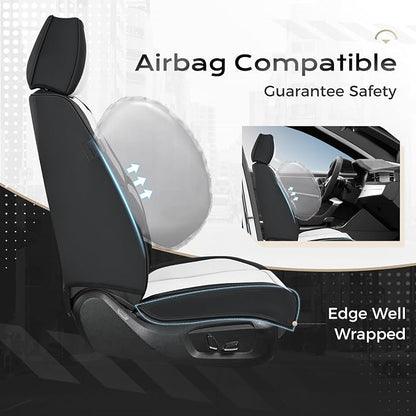 Coverado Seat Covers, Car Seat Covers Front Seats, Leather Seat Covers for Cars, Car Seat Protector Waterproof, Black Car Seat Cushion, Front Carseat Cover Universal Fit for Most Cars White