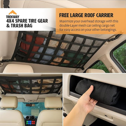 Offroading Gear Spare Tire Overlanding Storage & Trash Bag Organizer | w/Free Roof Cargo Mesh Net Bag | Fits 30" Tire 15 Gallons | for 4x4 Tailgate, Pickup Truck, SUV, RV, Overland
