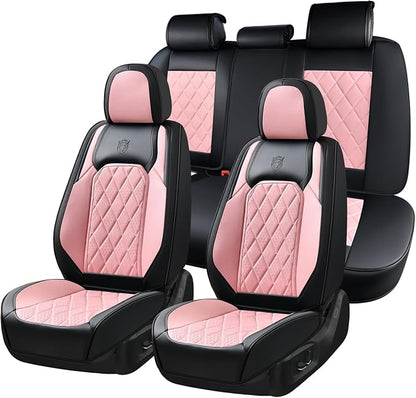 Coverado Leather Seat Covers, Car Seat Covers Full Set, Waterproof Faux Leather Pink & Black Seat Covers, Car Seat Protectors 5 Seats, Automotive Seat Covers Universal Fit for Most Cars SUV Trucks