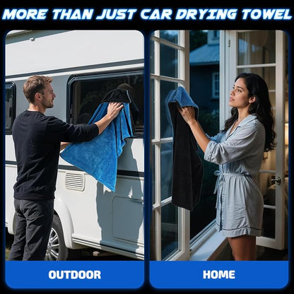 SMINDER 2-Pack 1200 GSM Car Drying Towels – Microfiber Towels for Cars (36" x 24"), Ultra-Absorbent, Streak-Free, Scratch-Free, No Water Spots, Double-Twist Pile & Edgeless Design(Blue)