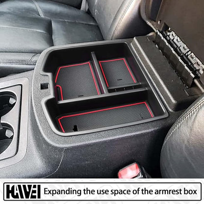 HGWEI Center Console Organizer Compatible with 2007-2014 Chevy Silverado GMC Sierra Avalanche Tahoe Suburban Yukon Yukon XL Accessories, Floor Mounted Center Console ONLY,Red Trim