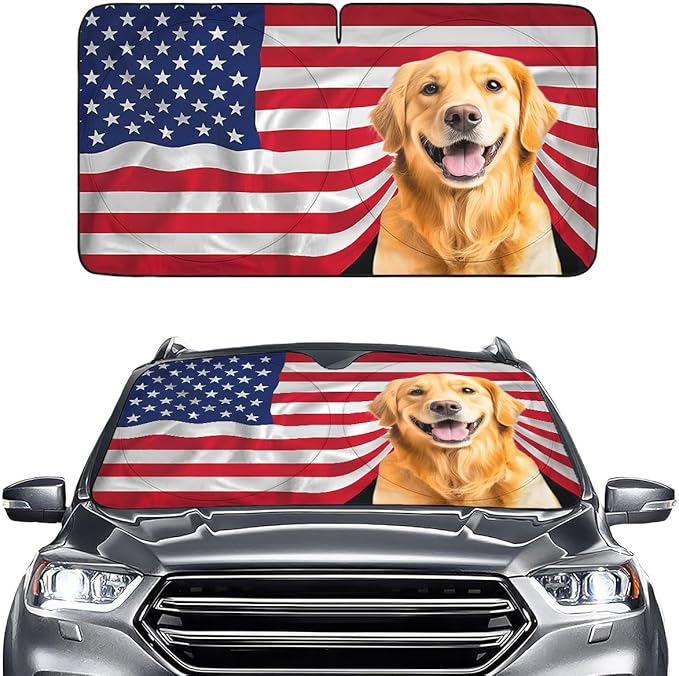 GENANY Golden Flag Windshield Sun Shade for Sedan SUV Truck (64x32 Inches), Automobile Sunshade, Protector Blocks UV, Car Accessories, Car Decor