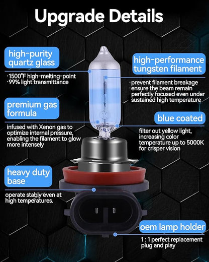 NEWBROWN H11 Headlight Bulb H11 Halogen Headlight Bulb 5000K Super White Light Long Life Replacement PGJ19-2 12V/55W (H11, 2 Pack)