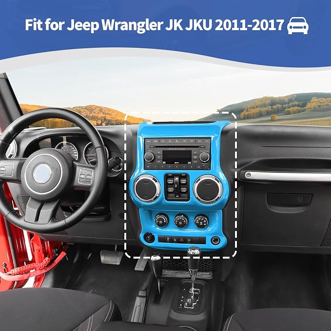 RT-TCZ for Jeep JK Light Blue Dash Accents Radio A/C Controls Cover Trim for Jeep Wrangler JK JKU 2011-2017 ABS Interior Accessories 2pcs
