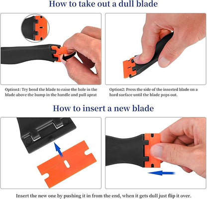 Plastic Razor Blade Scraper, Scraper Tool with 20 PCS Plastic Razor Blades for Removing Labels Adhesive Decals Sticker from Windows Glass (Black)
