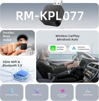 LEXXSON Mini Wireless CarPlay Adapter for iPhone, 2 in 1 CarPlay and Android Auto Wireless Adapter for Cars, Wired to Wireless, Plug & Play, Stable Fast Connection for Android 11+ and CarPlay iOS 10+