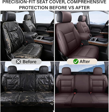 Coverado Silverado Seat Covers Full Set, Faux Leather Car Seat Covers Fit for Chevy Silverado GMC Sierra 2007-2013 & 2019-2026 1500, 2020-2026 2500HD 3500HD Crew Double Extended Cab(Brown)