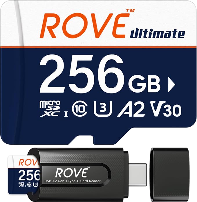 ROVE Ultimate Micro SD Card microSDXC 256GB Memory Card with USB 3.2 Type C Card Reader 512GB 170MB/s C10, U3, V30, 4K, A2 for Dash Cam, Android Smart Phones, Tablets, Games