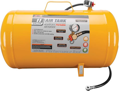 Performance Tool W10011 Hi-viz 11-Gallon Horizontal Portable Air Tank With Tire Air Chuck , Yellow