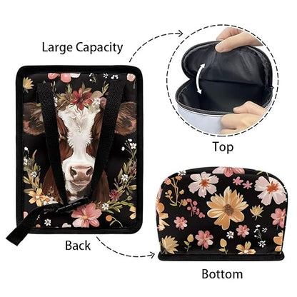 Talayituse Cow Flower Print Car Trash Can, Portable Auto Garbage Bin Multifunctional Vehicle Interior Accessories with Adjustable Straps Universal Fit Truck SUV Sedan