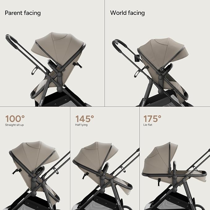 Mompush Wiz 2 in 1 Baby Stroller with Infant Pramette Mode, One Hand Fold Convertible Newborn to Toddler Stroller with Reversible Seat and Large UPF 50+ Canopy