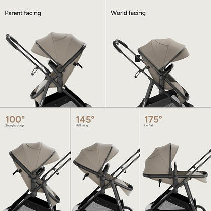 Mompush Wiz 2 in 1 Baby Stroller with Infant Pramette Mode, One Hand Fold Convertible Newborn to Toddler Stroller with Reversible Seat and Large UPF 50+ Canopy