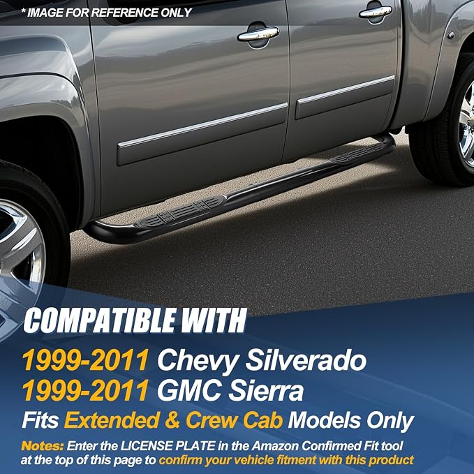 Auto Dynasty 4" Running Boards Retractable and Adjustable Design Compatible with 1999-2011 Chevy Silverado GMC Sierra Extended Cab Crew Cab, Steel Side Step Rail Nerf Bars, Powdercoat Black