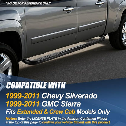 Auto Dynasty 4" Running Boards Retractable and Adjustable Design Compatible with 1999-2011 Chevy Silverado GMC Sierra Extended Cab Crew Cab, Steel Side Step Rail Nerf Bars, Powdercoat Black