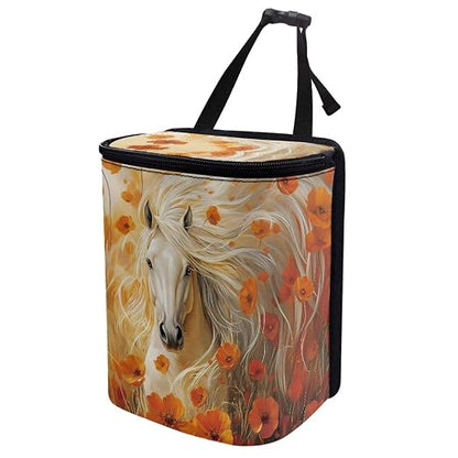 Talayituse Horse Floral Print Car Trash Can with Lid, Leak Proof Auto Trash Bag Hanging Vehicle Garbage Can Multipurpose Storage Container for Back Seat Road Trip