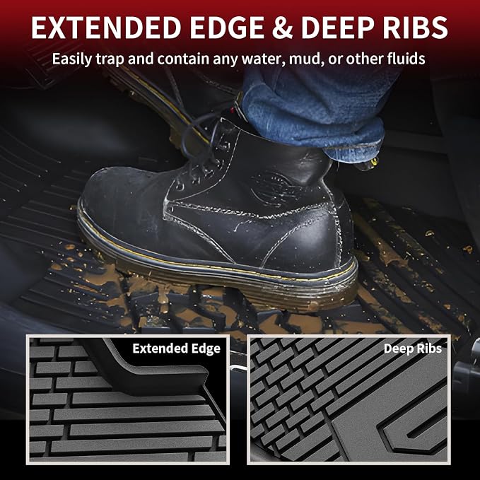 LASFIT Front Floor Mats 2019-2026 for Chevrolet Silverado/GMC Sierra 1500, Crew Cab/Double Cab, 2020-2026 Chevy Silverado/GMC Sierra 2500HD 3500HD, All Weather TPE Floor Liners, 1st Row Only