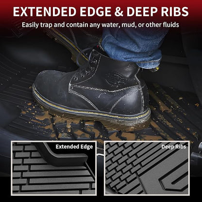 LASFIT Front Floor Mats 2019-2026 for Chevrolet Silverado/GMC Sierra 1500, Crew Cab/Double Cab, 2020-2026 Chevy Silverado/GMC Sierra 2500HD 3500HD, All Weather TPE Floor Liners, 1st Row Only
