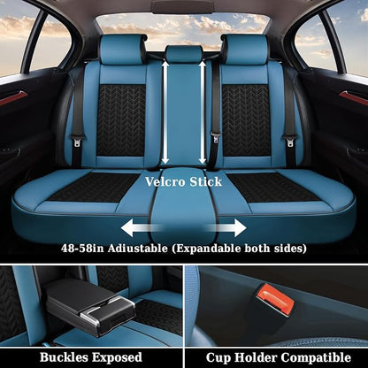 Coverado Seat Covers Full Set, 5 Seats Breathable Faux Leather Seat Covers for Cars, Car Seat Cover Winter, Car Seat Protector Car Seat Cushion, Automotive Seat Cover Universal Fit Most Vehicles, Blue