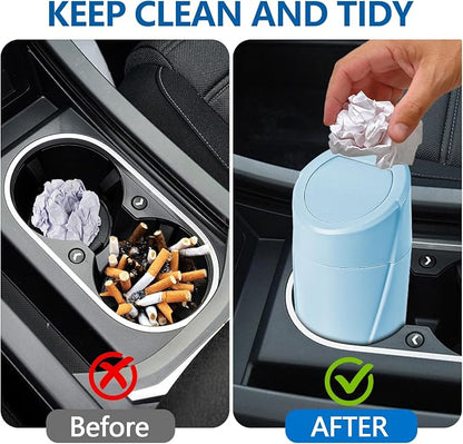 Hovom Mini Car Trash Can with Lid, Portable Garbage Can for Car, Leakproof Cup Holder Automotive Garbage Bin with 2 Rolls of Trash Bags, Small Trash Storage Can for Car Home Office(Light Blue)