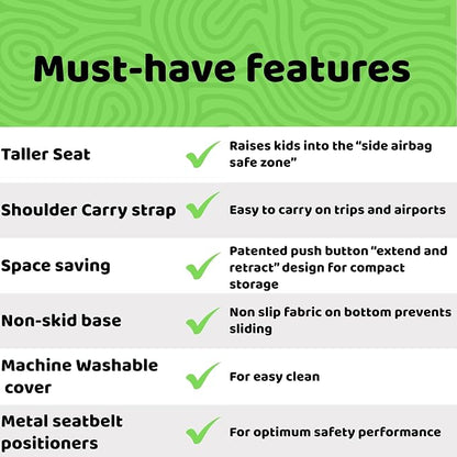BubbleBum Teleport Backless Booster Car Seat, Kids Booster Seat for Car 40-100 lbs, Shrinks Down for Travel, Portable Carseat for Everyday Use and Foldable, 4 Year Old + Child/Toddler - Black