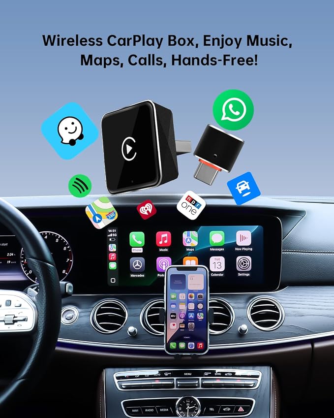 Wireless CarPlay Adapter for iPhone, Convert Wired to Wireless, Small Size | ViaBecs Fast Stable Connection Wireless Adapter Plug & Play For 2016+ Cars, Auto-Reconnect, Siri, USB-C Adapter, Low Latency