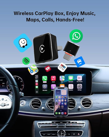 Wireless CarPlay Adapter for iPhone, Convert Wired to Wireless, Small Size | ViaBecs Fast Stable Connection Wireless Adapter Plug & Play For 2016+ Cars, Auto-Reconnect, Siri, USB-C Adapter, Low Latency