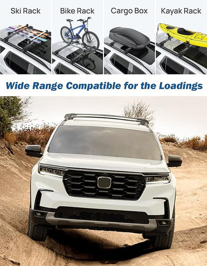JOYTUTUS Roof Rack Cross Bars Compatible with Honda Pilot 2023-2025 Sport TrailSport Touring Elite with Raised Rails, Lockable Aluminum Crossbars for Roof Racks Canoes Bikes Skis(Not for LX & EX-L)