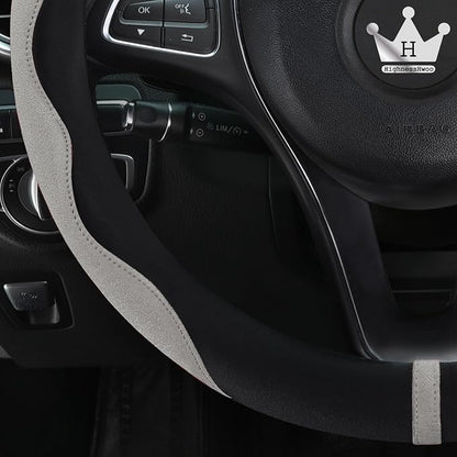 HighnessHwoo Luxury Suede Steering Wheel Cover for Cars, Soft Leather Padded Wheels Cover for Sedan, SUV, Thin Car Handle Cover, Universal Fit, Anti Slip, 14.75-15.15in, Gray