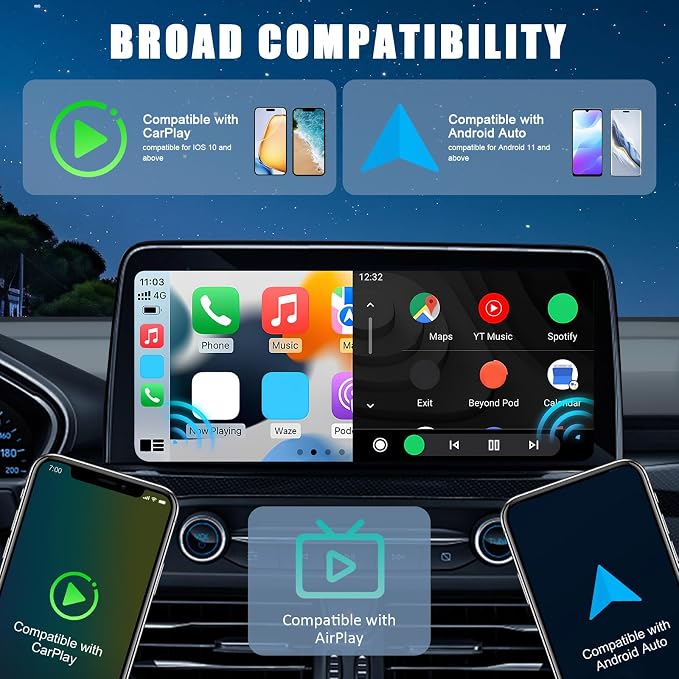 Ciieeo 3-in-1 Wireless Car Adapter with USB a to C Connector Screen Mirroring Adapter for Auto and Wireless Phone Connection for Navigation and Media Streaming Compact Gadget
