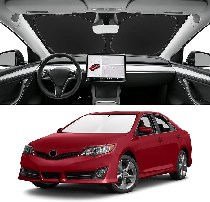 Custom Fit Windshield Sun Shade for Toyota Camry 2012-2017, Blocks UV & Heat, Front Window Sunshade Accessorie, Easy Fold & Store Keep Your Car Cooler