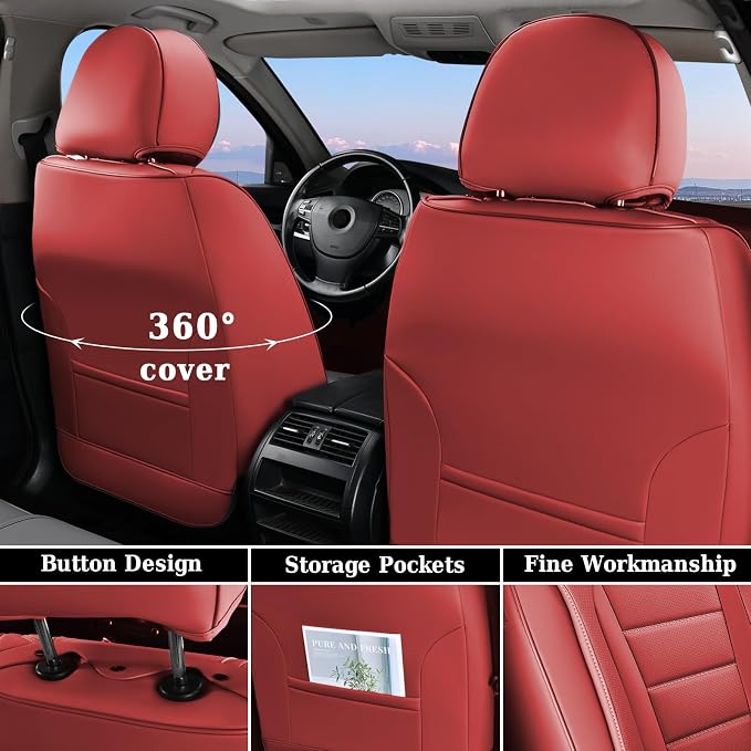 Coverado Car Seat Covers Front, Seat Covers for Cars, Waterproof Car Seat Cushions, 2-Pack Leather Carseat Seat Protectors, Universal Seat Covers Fit for Most Sedans SUV Pick-up Trucks(Red)