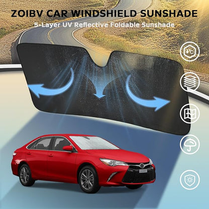Car Windshield Sun Shade for Toyota Camry 2012-2017 Front Window Sunshade Sun Visor Protection Cover Accessories -5-Layer Bubble Foldable Thicken Blocks Heat & UV Rays Keep Car Cooler