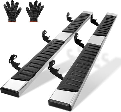VEVOR Running Boards, 6" Step Bars Compatible with 2007-2018 Chevy Silverado/GMC Sierra 1500 Crew Cab, 2019 2500HD/3500HD/1500 LD, 201 Stainless Steel Side Steps Nerf Bars, 500LBS Capacity, 2 Piece