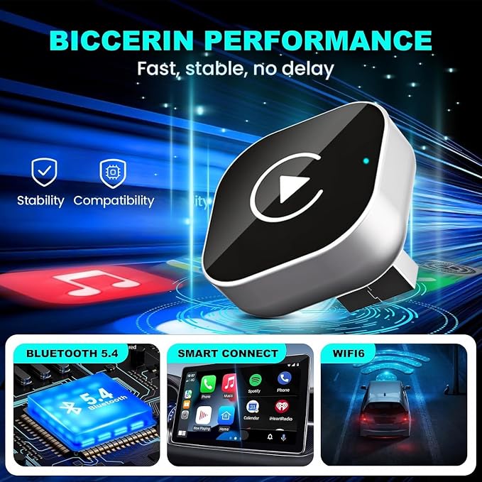 Wireless CarPlay Adapter for iPhone, Apple CarPlay Wireless Converter | 2026 Upgrade Plug & Play Mini USB CarPlay Dongle, Fast Stable Connection for Wired CarPlay Cars