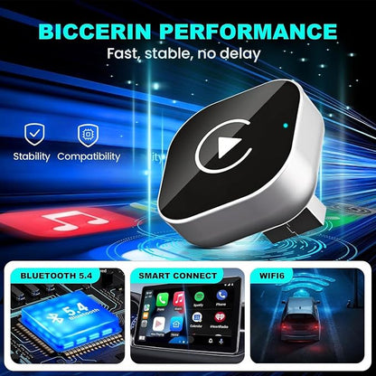 Wireless CarPlay Adapter for iPhone, Apple CarPlay Wireless Converter | 2026 Upgrade Plug & Play Mini USB CarPlay Dongle, Fast Stable Connection for Wired CarPlay Cars