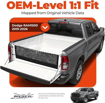 3-Layer Cargo Net for Dodge RAM1500 2019-2026, Zoned Storage Truck Bed Net with Foldable Zippered Bottom Bag, Heavy-Duty Cargo Organizer Netting for Camping, Trips & Everyday Use
